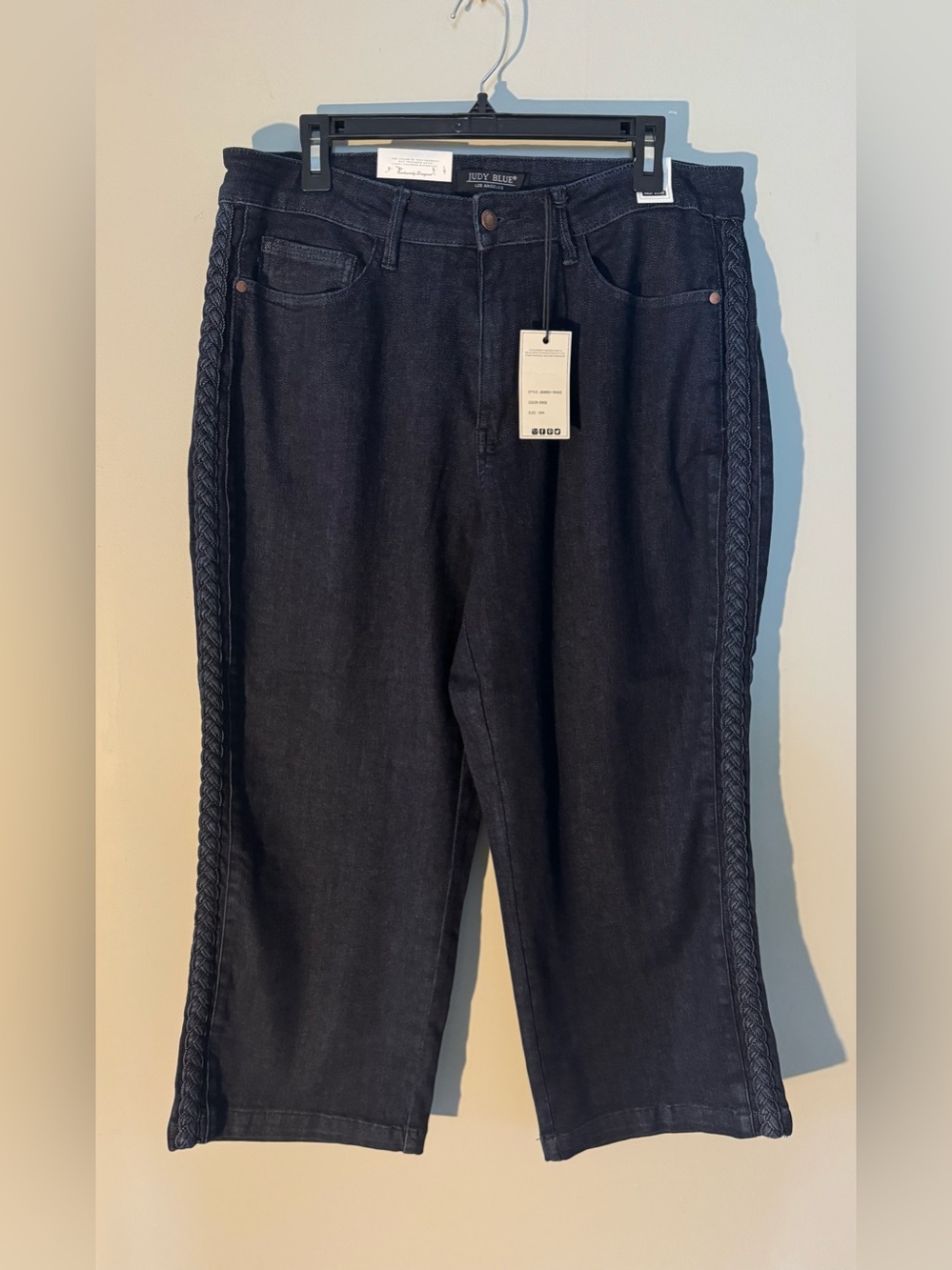 Judy Blue NWT Plus Cropped Braided Side Seam Wide Leg Dark Denim Jeans - 16W